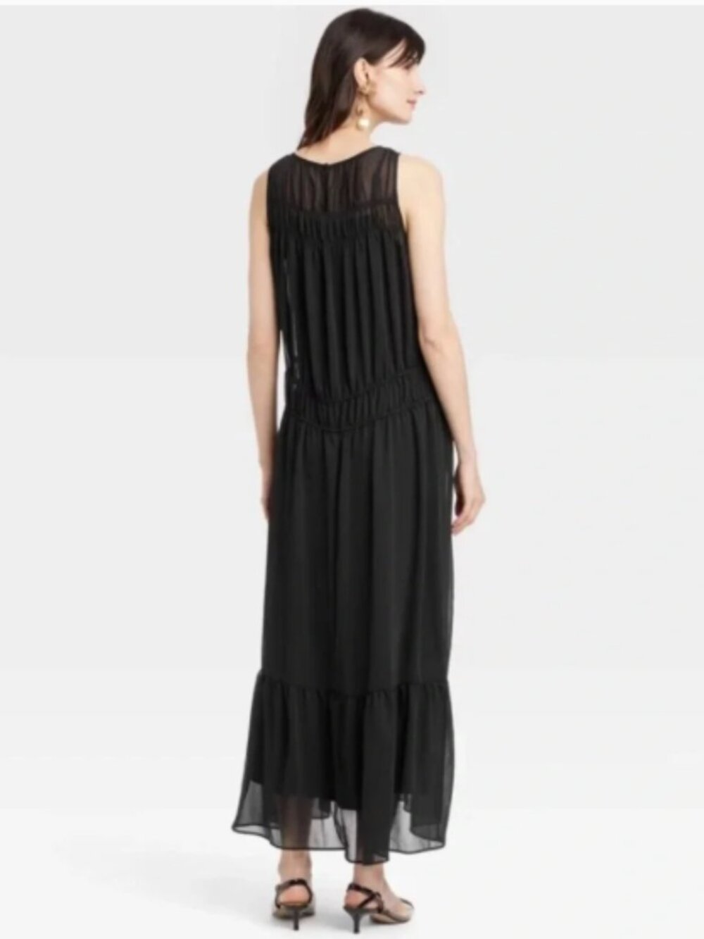A New Day Black Sheer Chiffon Maxi Dress Sleeveless Boho High neck - Picture 6 of 6